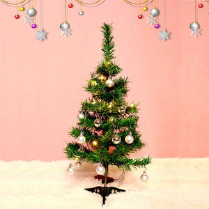 Brad Artificial Impodobit, 60 cm, suport plastic cu instalatie luminoasa 20 LED alb cald + 20 globuri argintii incluse, Flippy-0