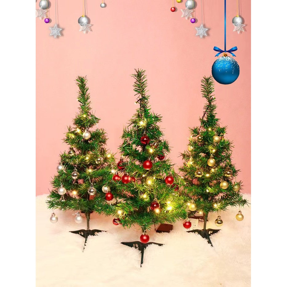 Brad Artificial Impodobit, 60 cm, suport plastic, cu instalatie luminoasa 20 LED alb cald + 20 globuri aurii incluse, Flippy-1