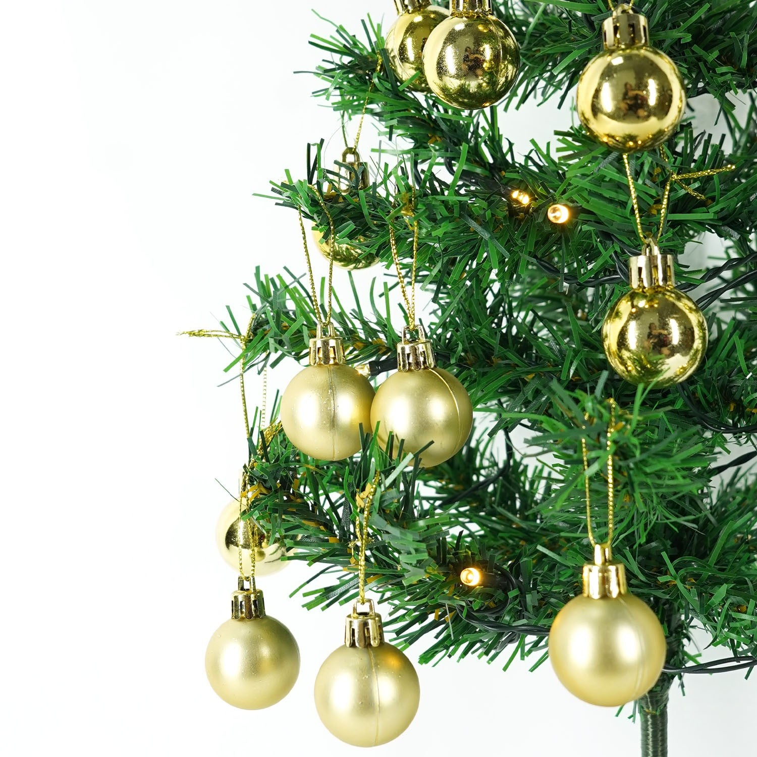 Brad Artificial Impodobit, 60 cm, suport plastic, cu instalatie luminoasa 20 LED alb cald + 20 globuri aurii incluse, Flippy-5