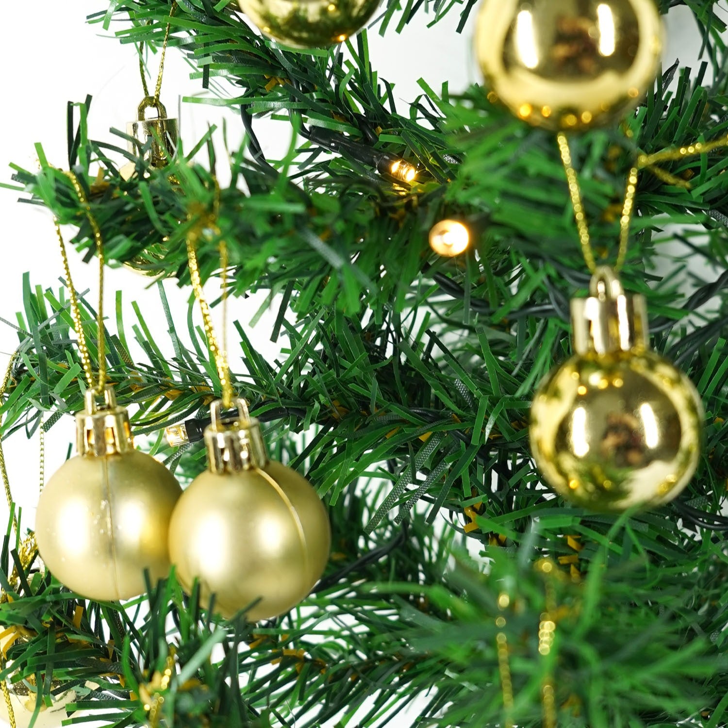 Brad Artificial Impodobit, 60 cm, suport plastic, cu instalatie luminoasa 20 LED alb cald + 20 globuri aurii incluse, Flippy-6
