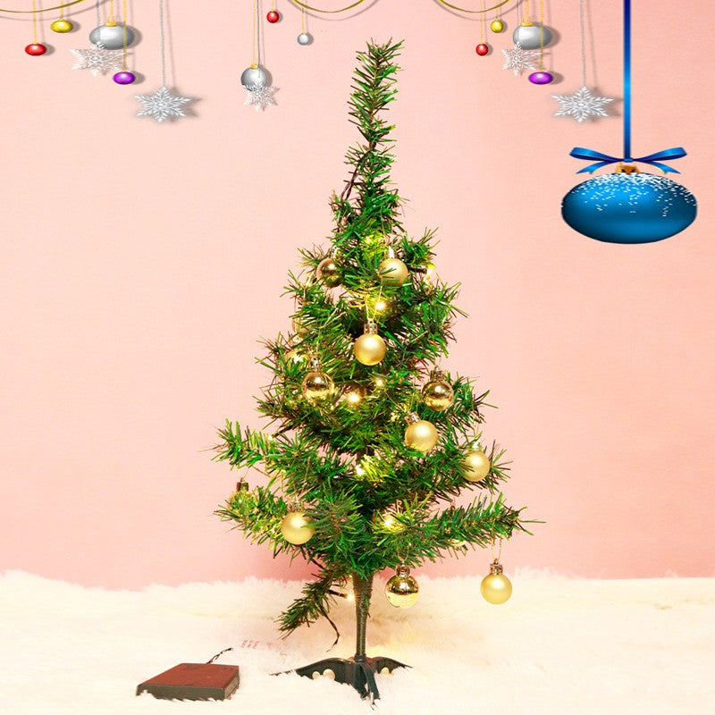 Brad Artificial Impodobit, 60 cm, suport plastic, cu instalatie luminoasa 20 LED alb cald + 20 globuri aurii incluse, Flippy-0