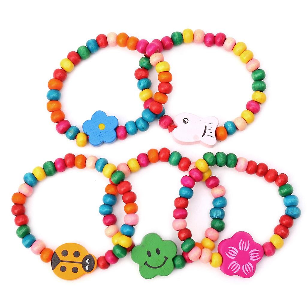 Bratara Curcubeu Elastica, Bile si Pandantive din Lemn Colorate, Modele pentru Copii-0