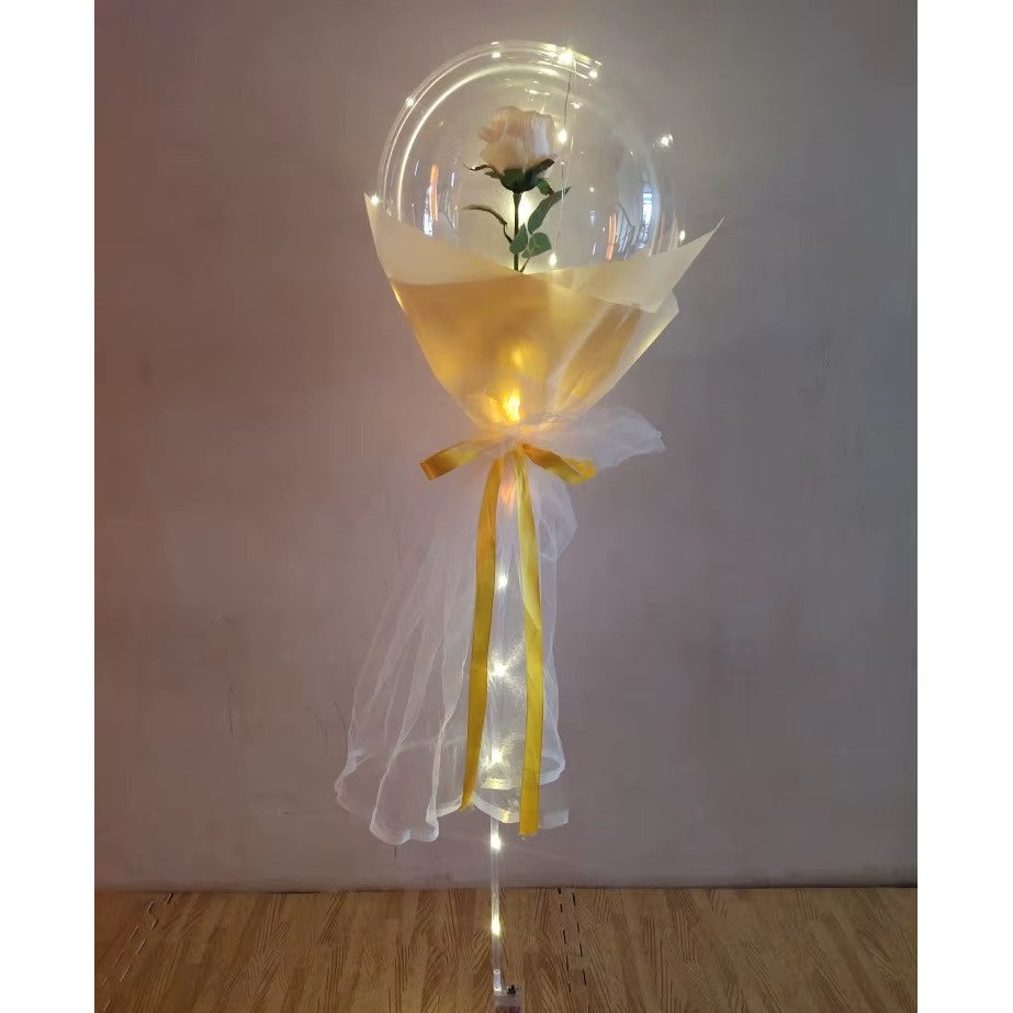 Buchet Decorativ, Flippy, Trandafir in Balon cu Lumini Led, Diametru 35 cm, 2 x Baterii AA (neincluse), Sampanie-4