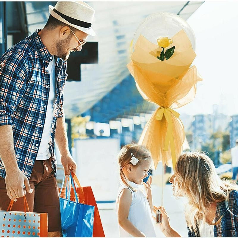 Buchet Decorativ, Flippy, Trandafir in Balon cu Lumini Led, Diametru 35 cm, 2 x Baterii AA (neincluse), Sampanie-5