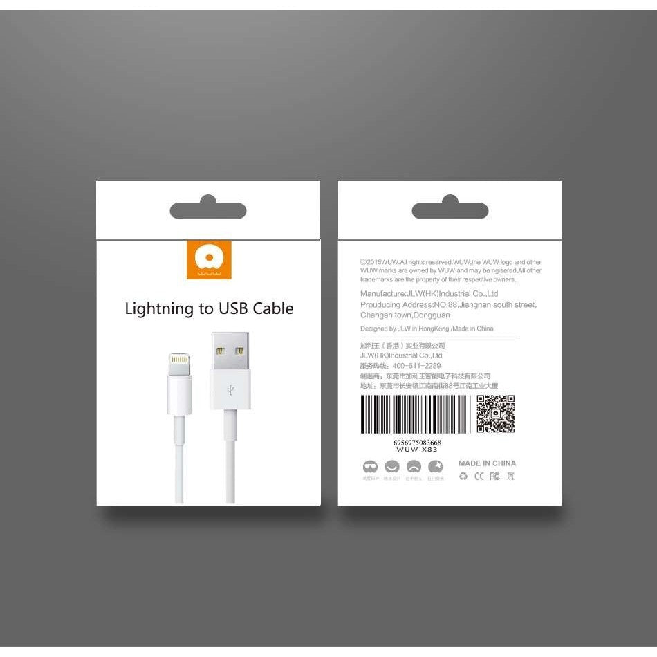 Cablu Date Flippy, compatibil cu iPhone, 2A, 1 m, WUW-X83, Blister, Alb-2