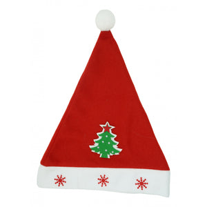 Caciulita de Mos Craciun, Flippy,cu model de Brad si ornament fulg de nea, rosie, marime universala, material textil-0