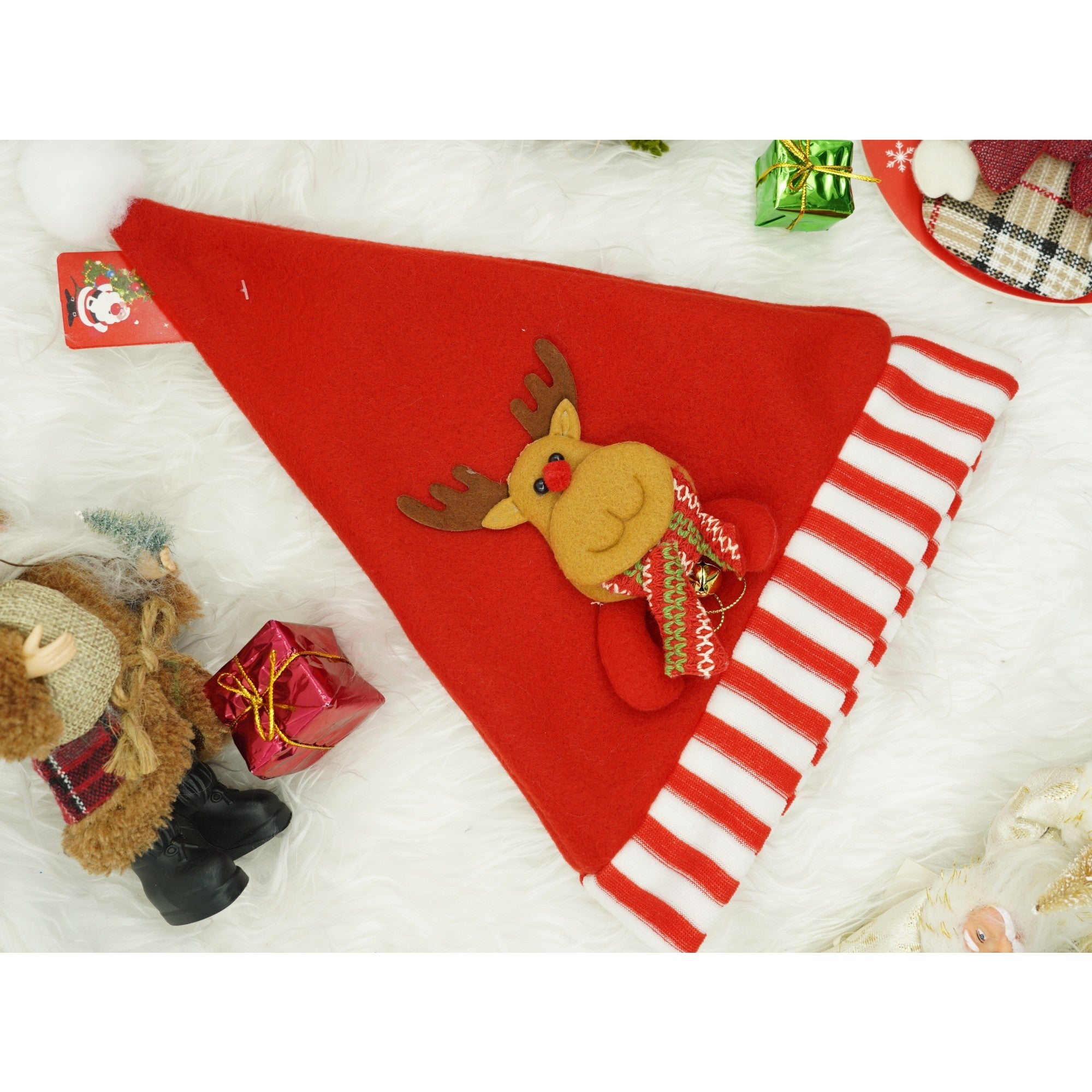 Caciulita de Mos Craciun, Flippy,cu model de Ren, rosie, marime universala, material textil-1