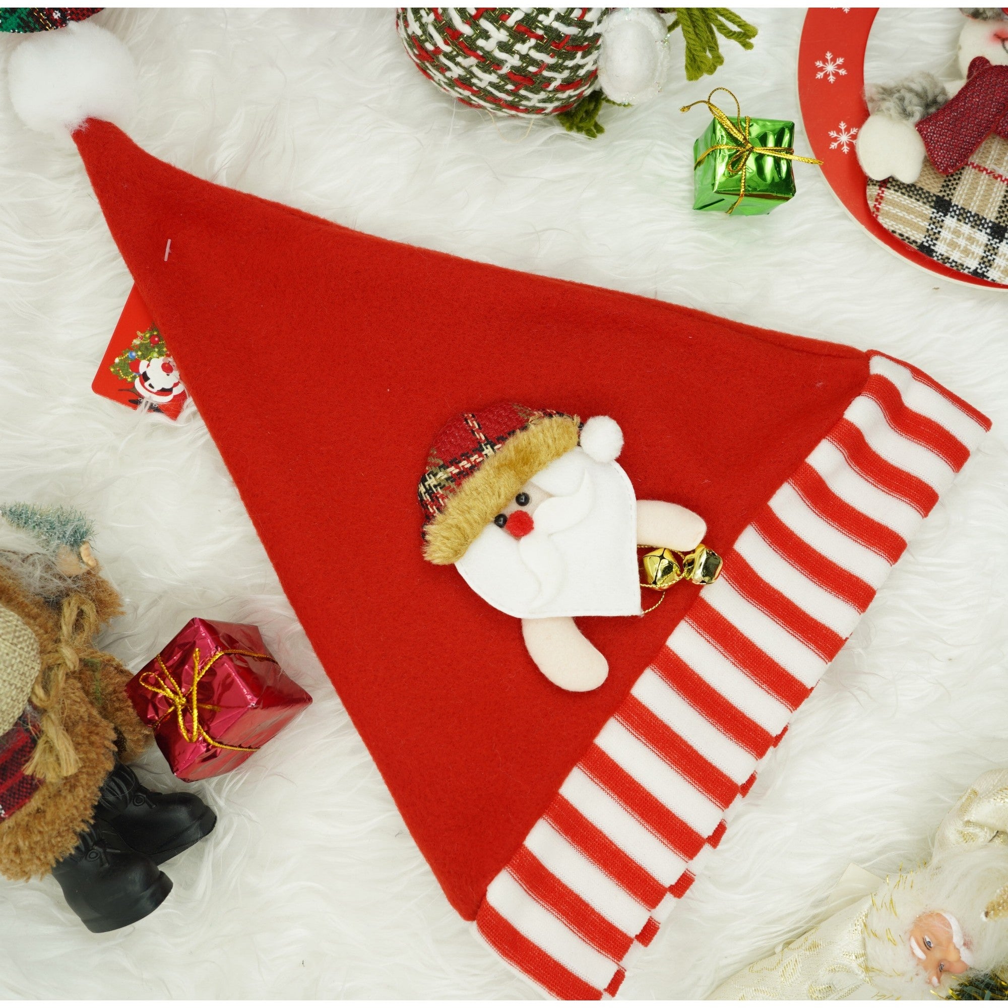 Caciulita de Mos Craciun, Flippy,cu ornament de Mos Craciun, rosie, marime universala, material textil-1