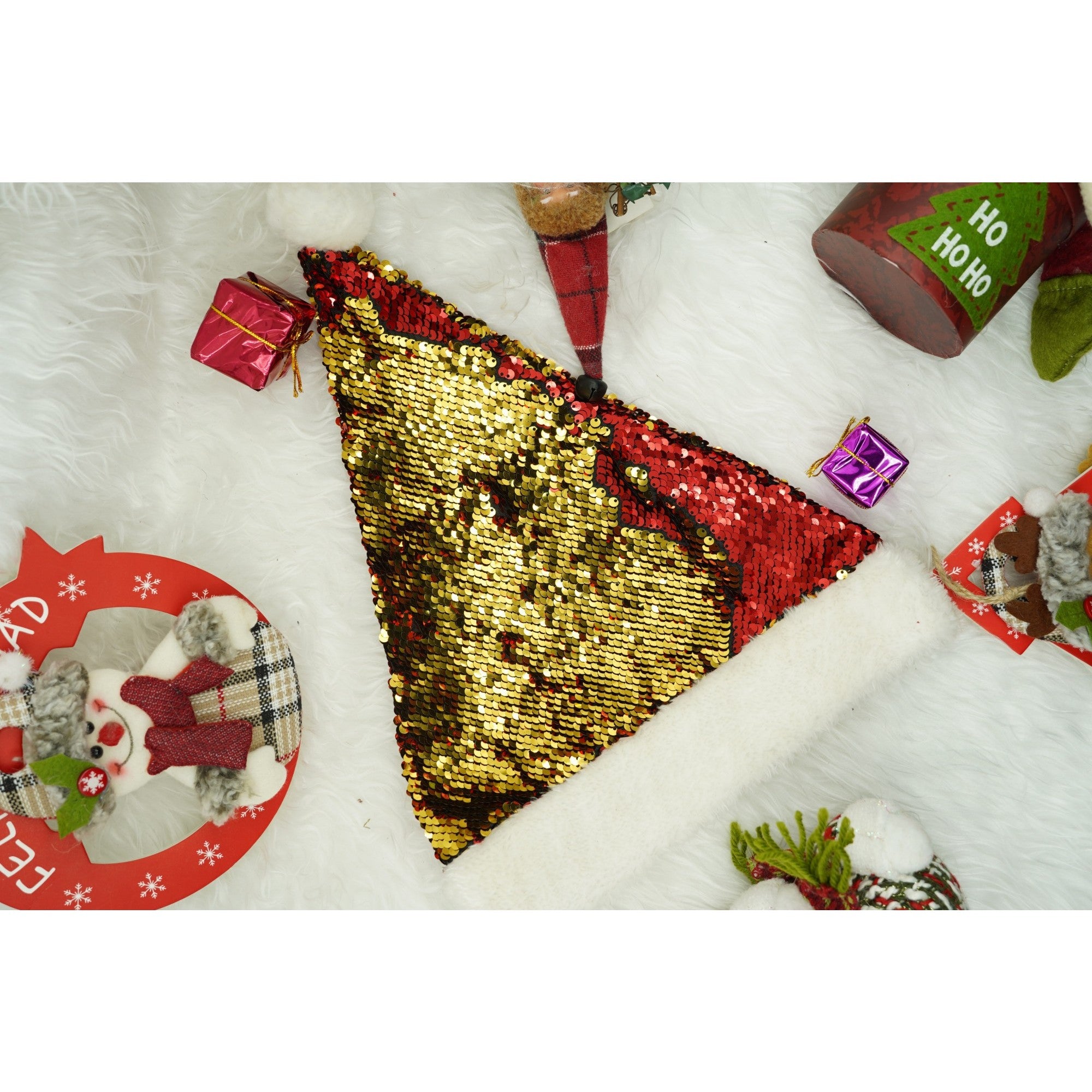 Caciulita de Mos Craciun, Flippy,cu strasuri, in 2 culori, rosie - aurie, marime universala, material textil-2