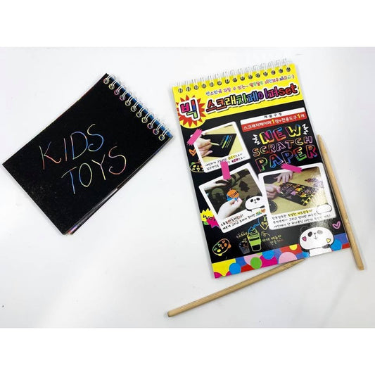 Caiet cu fise razuibile Flippy, DIY Magic Scratch, 12 File, Curcubeu, Creion din Lemn, Cartonase negre, 26 x 19 cm, Multicolor-1