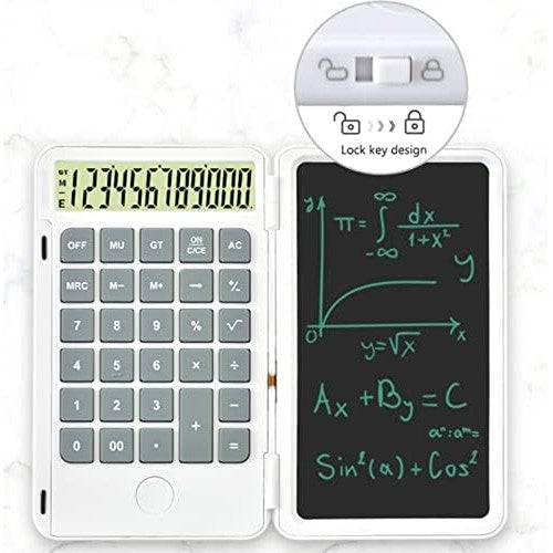 Calculator de Mana Reincarcabil cu Tabla de Scris, Flippy, Calculator Portabil, Ecran LCD, Afisaj cu 12 Cifre, Ecran de 15 cm, Culoare Alb-2