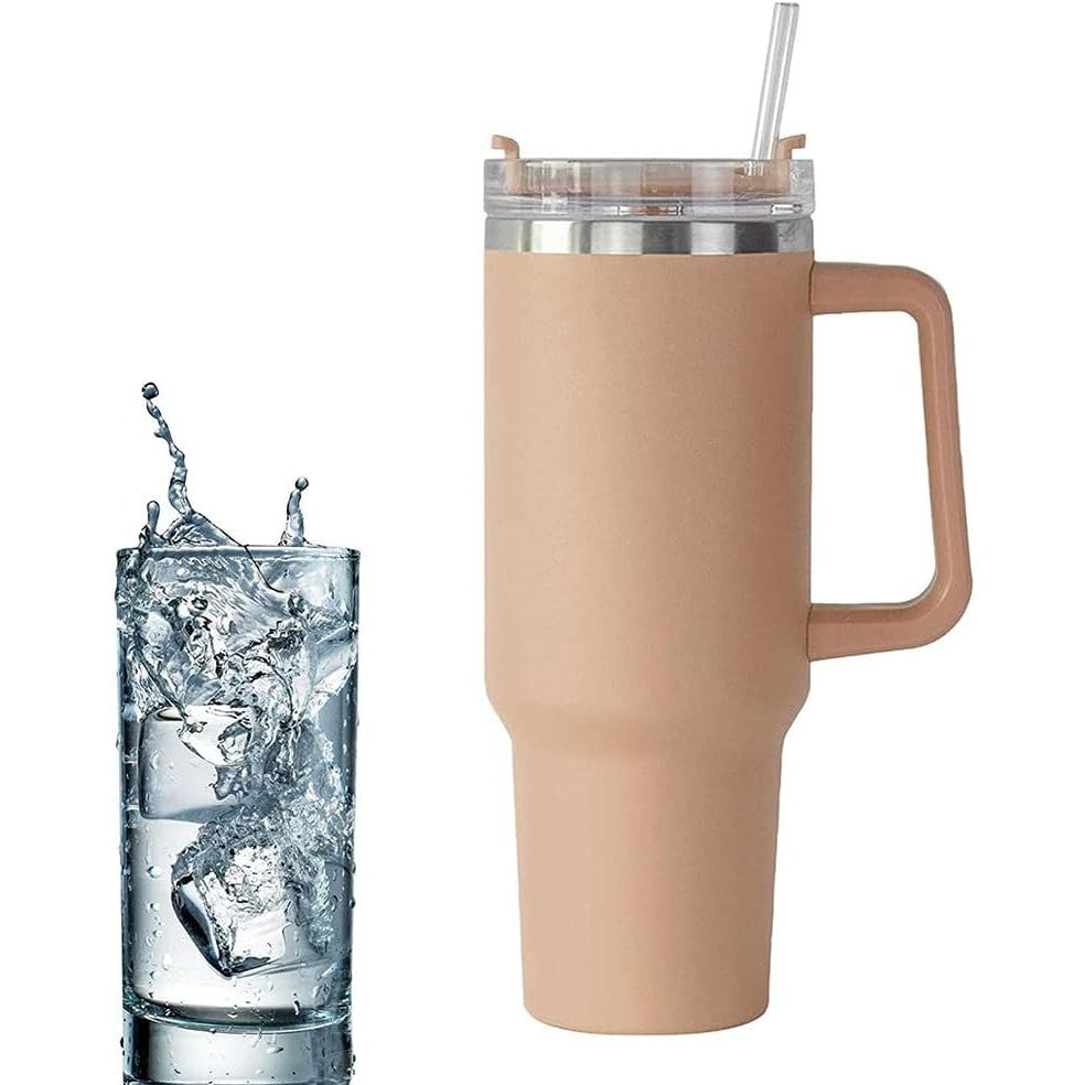 Cana Termos din Plastic, Flippy, pentru Bauturi Calde si Reci, cu Maner, 9.9x9.9x27 cm, Roz Pal-4