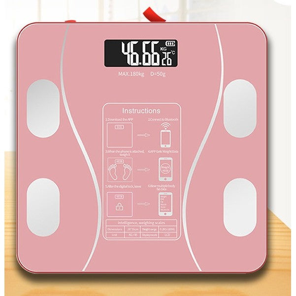 Cantar Electronic Inteligent De Baie Flippy Cu Aplicatie Smart, Corporal, Ecran Digital Iluminat, Termometru, Suporta Maxim 180 Kg, 26 x 26 cm, Baterii, Roz-1