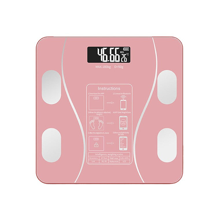 Cantar Electronic Inteligent De Baie Flippy Cu Aplicatie Smart, Corporal, Ecran Digital Iluminat, Termometru, Suporta Maxim 180 Kg, 26 x 26 cm, Baterii, Roz-0