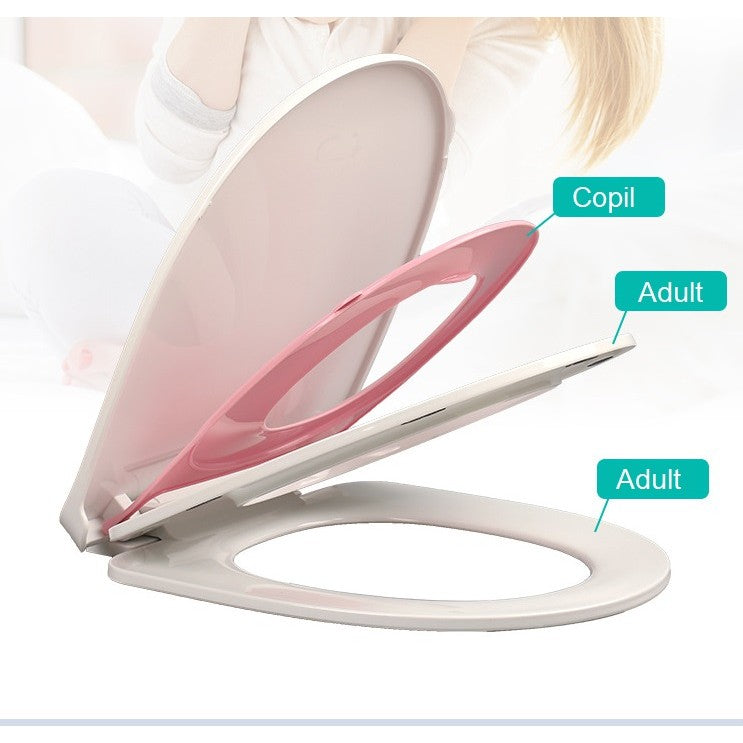 Capac de Toaleta cu Reductie 3 in 1, Flippy, pentru Copii +3 Ani si Adulti, Coborare Lenta si Silentioasa, Instalare Usoara, din PP5 , in Forma de U, Alb/Roz-1