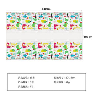 Fata de masa dreptunghiulara, Flippy, Impermeabila, Anti-pete, Pentru petreceri, Model Dinozauri, 180x108 cm, Multicolor-0