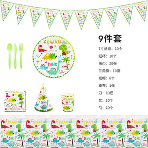Set 9 Accesorii pentru Masa, Petrecere, Flippy, Model Dinozauri, Multicolor-0
