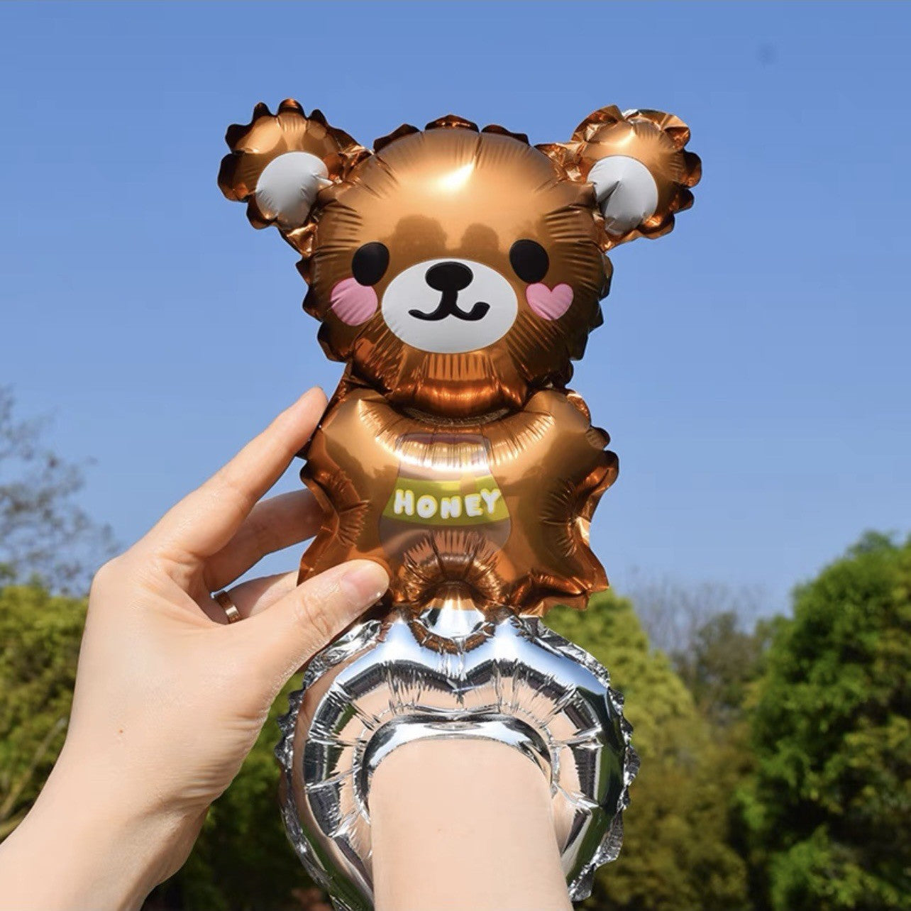 Balon din Folie Metalizata, Flippy, Figurine Animalute, Tip Bratara, Model Ursulet, Ambalaj Individual, Pai Inclus, Umflare cu Aer sau Heliu, Maro-0
