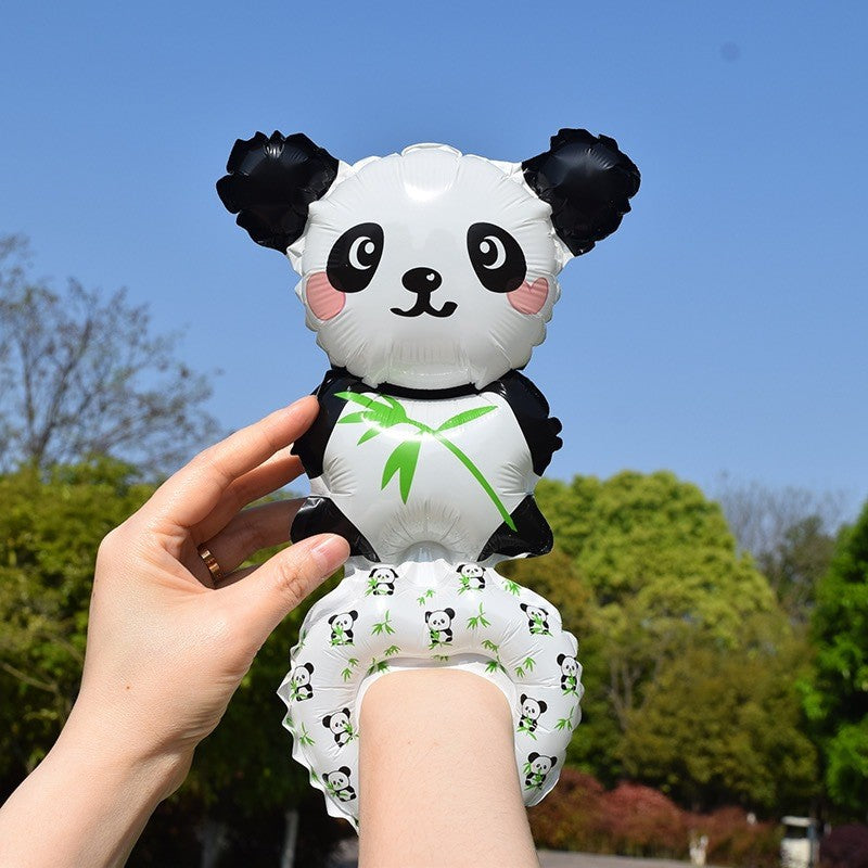 Balon din Folie Metalizata, Flippy, Figurine Animalute, Tip Bratara, Model Panda, Ambalaj Individual, Pai Inclus, Umflare cu Aer sau Heliu, Alb-Negru-0