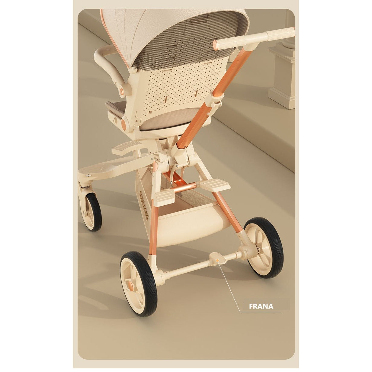 Carucior Sport Flippy 3in1, 6-36 Luni, Pliabil, Tavita pentru Masa, Centura de Siguranta, Roti 360, Suport Pahar, Copertina pentru Soare, Crem