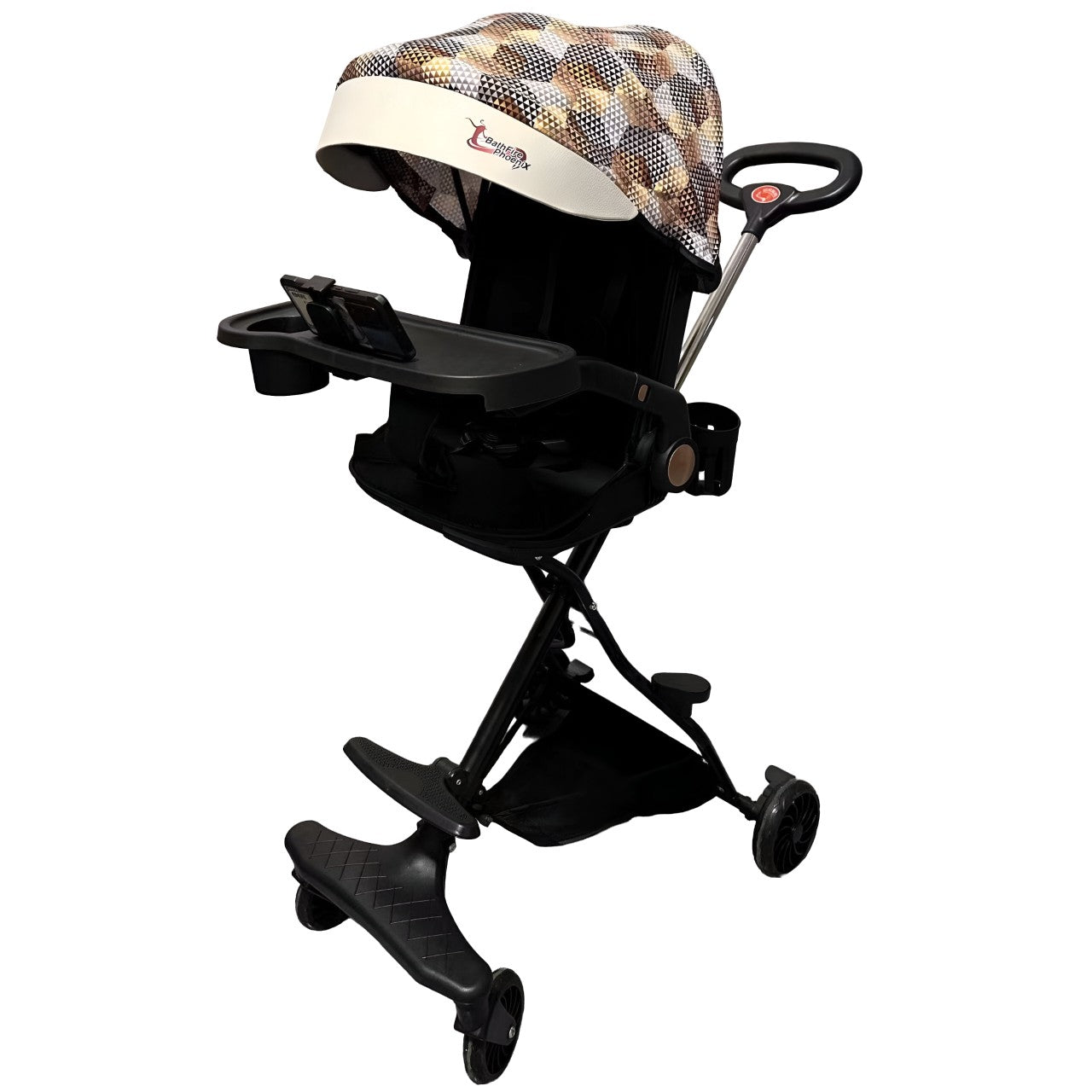 Carucior Sport Flippy 3in1, 6-36 Luni, Reversibil, Pliabil, Tavita pentru Masa, Pozitie de Somn, Centura de Siguranta, Roti 360, Suport Pahar, Copertina pentru Soare, 32x63x95cm, Maro Model Carouri-0