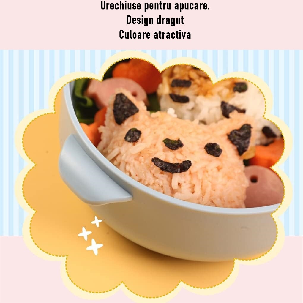 Caserola pentru copii Flippy, lunch box, 750 ml, doua boluri, lingura, foarfeca din plastic, rezistenta la scurgeri, Albastra-3