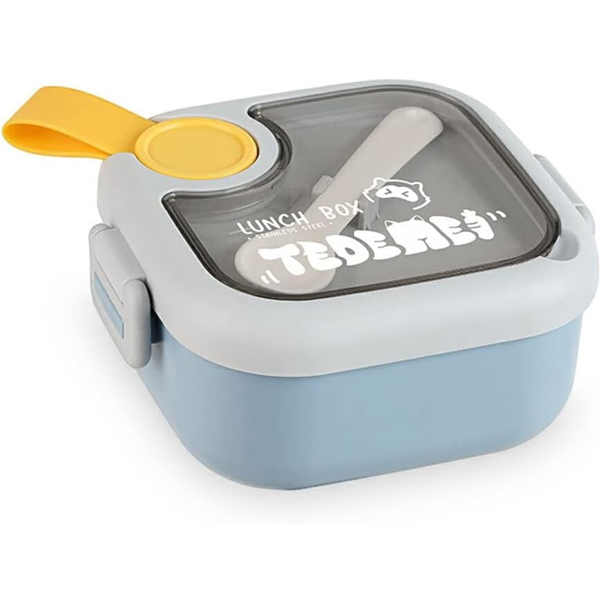 Caserola pentru copii Flippy, lunch box, 750 ml, doua boluri, lingura, foarfeca din plastic, rezistenta la scurgeri, Albastra-0