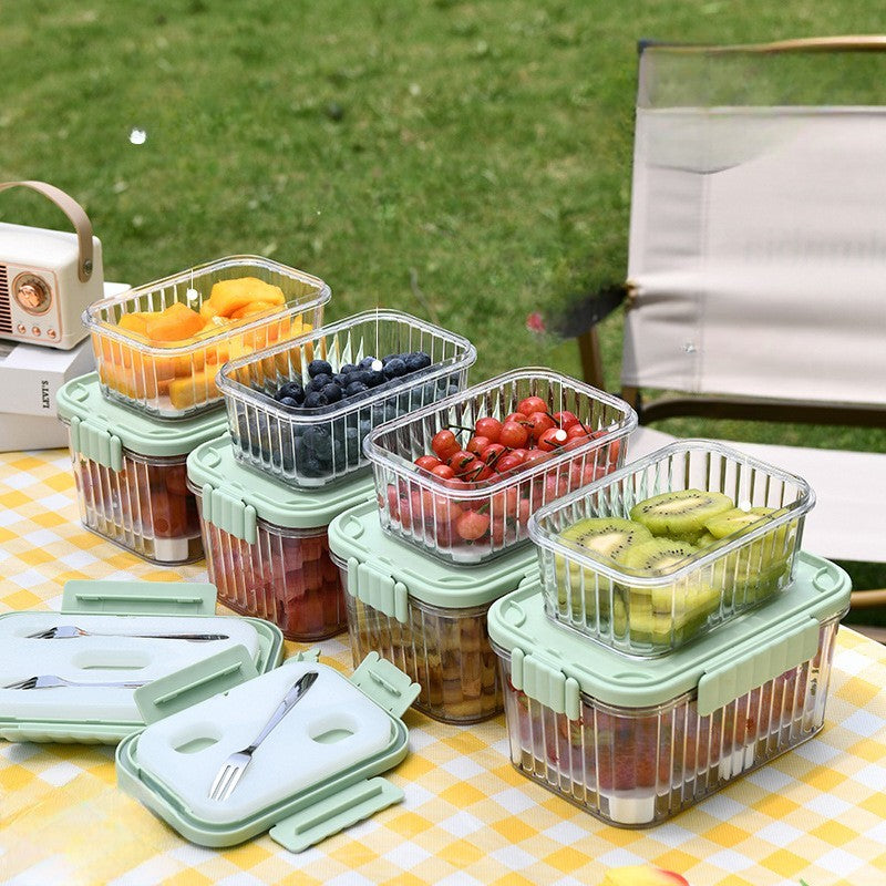 Caserola portabila pentru mancare fresh Flippy, 550 ml, furculita pentru fructe, 7 x 11.5 x 16 cm, capac detasabil pentru congelator, etans, spatiu pentru tacamuri, maner, material plastic, rezistent la temperaturi ridicate, transparent-1