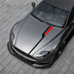 Set sticker autoadeziv Tuning in doua culori, model "Hood Stripes V3", dimensiune 130 x 10 cm, culoare Negru + Rosu-0