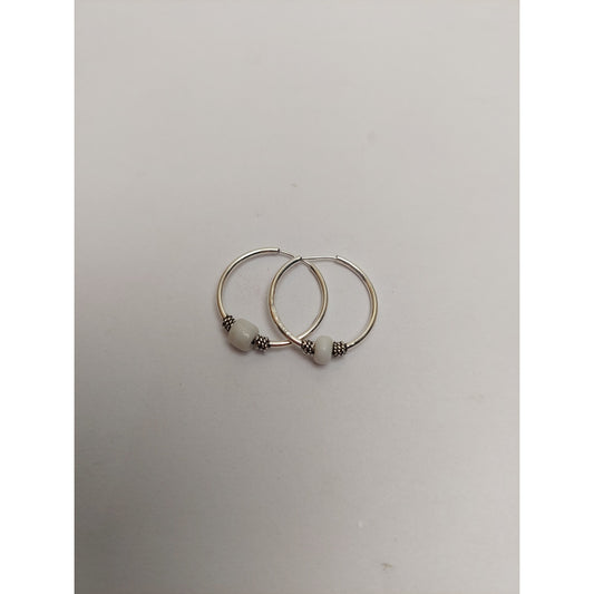 Cercei Argint 925 Creole 15 mm cu Piatra Alba, Jolie Silver, 0.9g, 2 cm x 1.3 cm-1