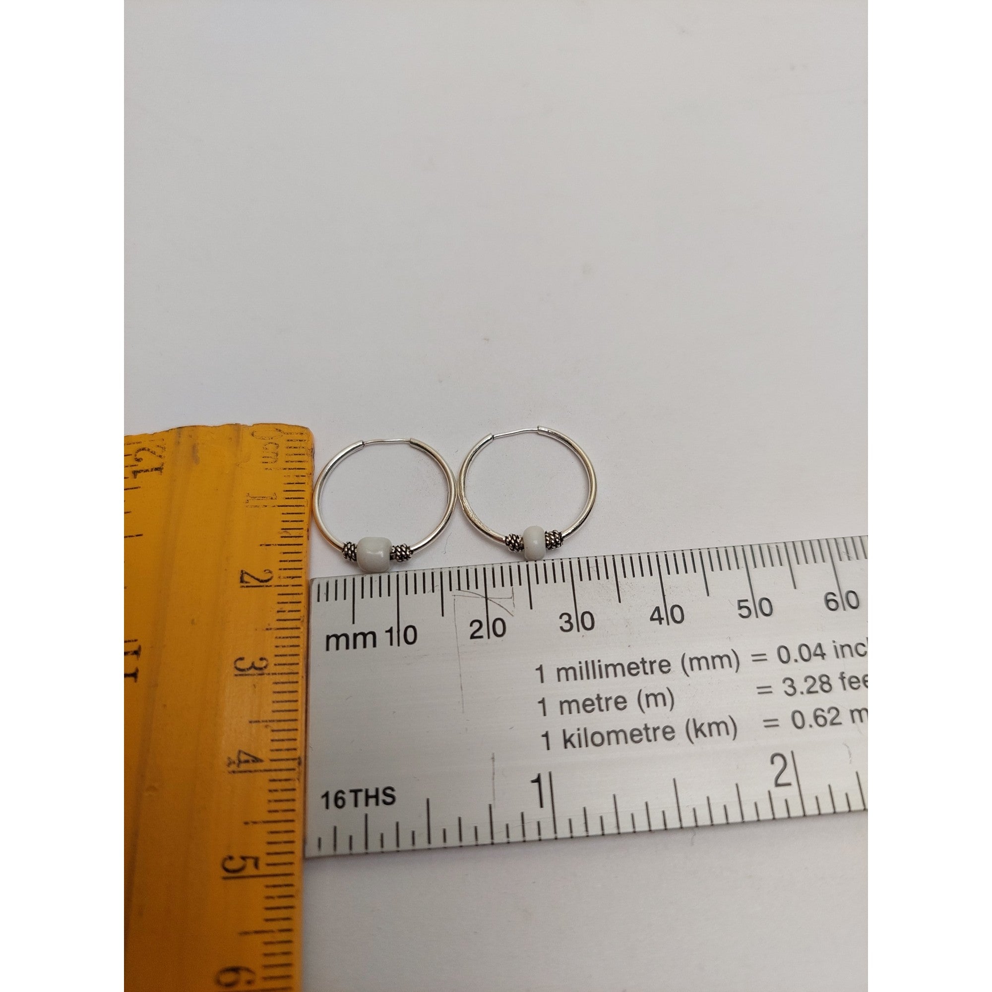 Cercei Argint 925 Creole 15 mm cu Piatra Alba, Jolie Silver, 0.9g, 2 cm x 1.3 cm-2