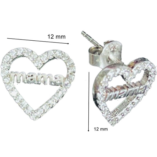 Cercei din Argint 925 Jolie Silver, Model Inimi cu Mama, 12 x 12 mm, 2.8 g-1