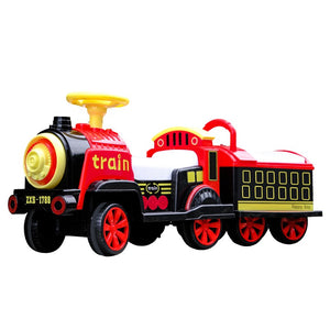 Masinuta Electrica Flippy, Tip Trenulet cu Vagon Detasabil, Pentru 2 Persoane,cu Telecomanda, Lumini si Sunete, Locomotiva cu Vapori de Abur, 1-6 Ani, 46 x 33 x 72 cm, Rosu-0