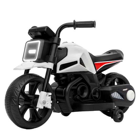 Motocicletă Electrică cu 2 Roti Mari si 2 Ajutatoare, Flippy, Acumulator Încarcare, Anti-Rasturnare, Lumini, Alb Negru-1