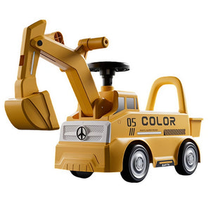 Excavator Manual pentru copii, Flippy, 3 ani, Sport, Claxon, Cutie Depozitare, Lumini, Scaun, 62x26x47 cm, Galben-0