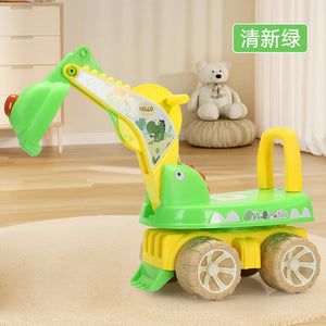 Excavator pentru Copii, Flippy, Muzica si Lumini, Rotativ, Sapa in Pamant 360 de Grade, Plastic, Verde-0