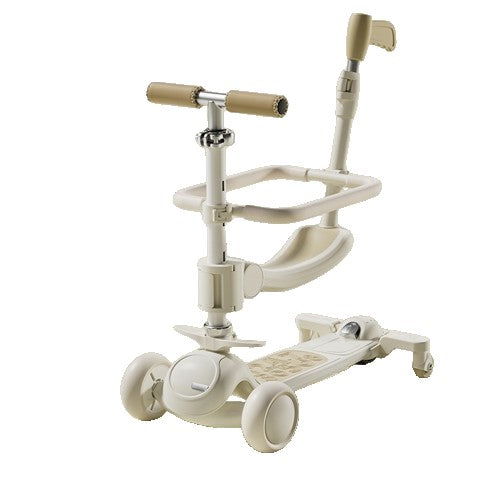 Trotineta Tip Carucior pentru Copii 7in1, Flippy, Pliabila, Ghidon Reglabil, Parti Detasabile, Lumini LED, Muzica, Suport pentru picioare, Alb-0