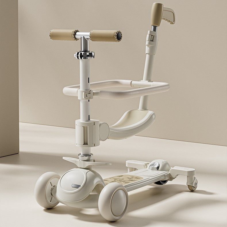 Trotineta Tip Carucior pentru Copii 7in1, Flippy, Pliabila, Ghidon Reglabil, Parti Detasabile, Lumini LED, Muzica, Suport pentru picioare, Alb-2