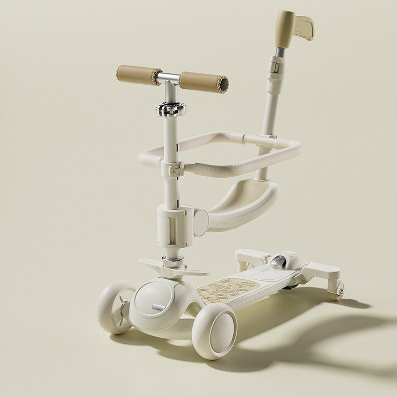 Trotineta Tip Carucior pentru Copii 7in1, Flippy, Pliabila, Ghidon Reglabil, Parti Detasabile, Lumini LED, Muzica, Suport pentru picioare, Alb-1