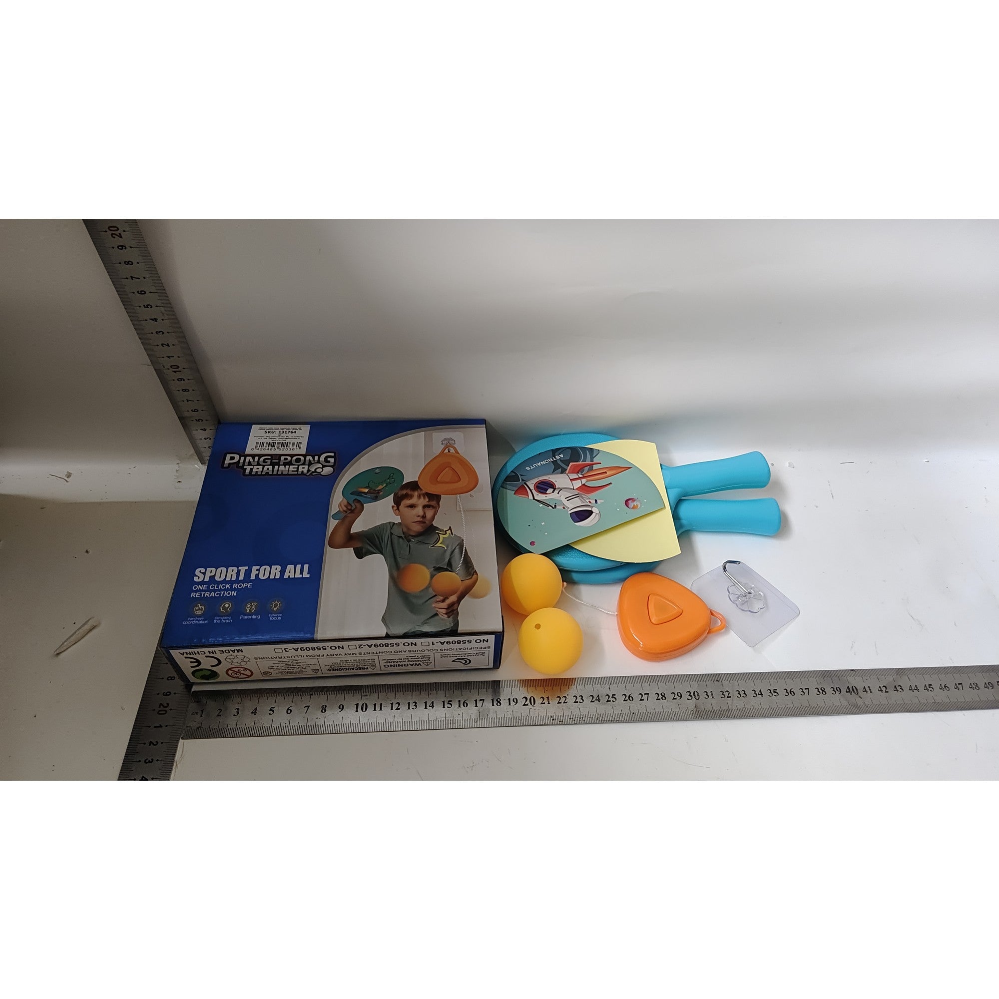 Set Palete pentru Tenis de Masa, Flippy, pentru Copii, Accesoriu de Agatat Inclus, 2 Mingi, Design Animat, Albastru-1