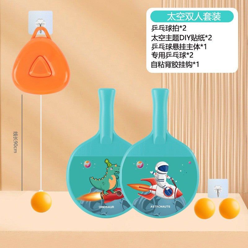 Set Palete pentru Tenis de Masa, Flippy, pentru Copii, Accesoriu de Agatat Inclus, 2 Mingi, Design Animat, Albastru-0