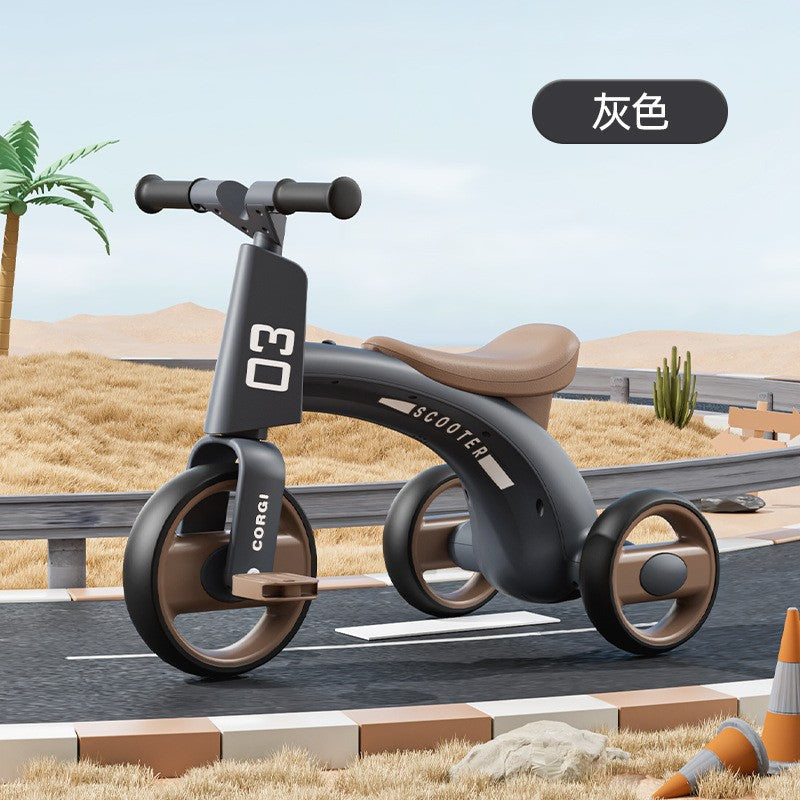 Children's three-wheeled baby balance car-bicycle anti-rollover music light-color: gray-0