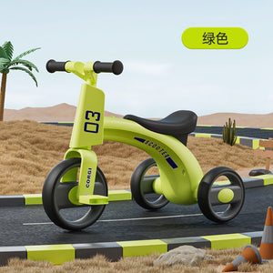 Children's three-wheeled baby balance car-bicycle anti-rollover music light-color: green-0