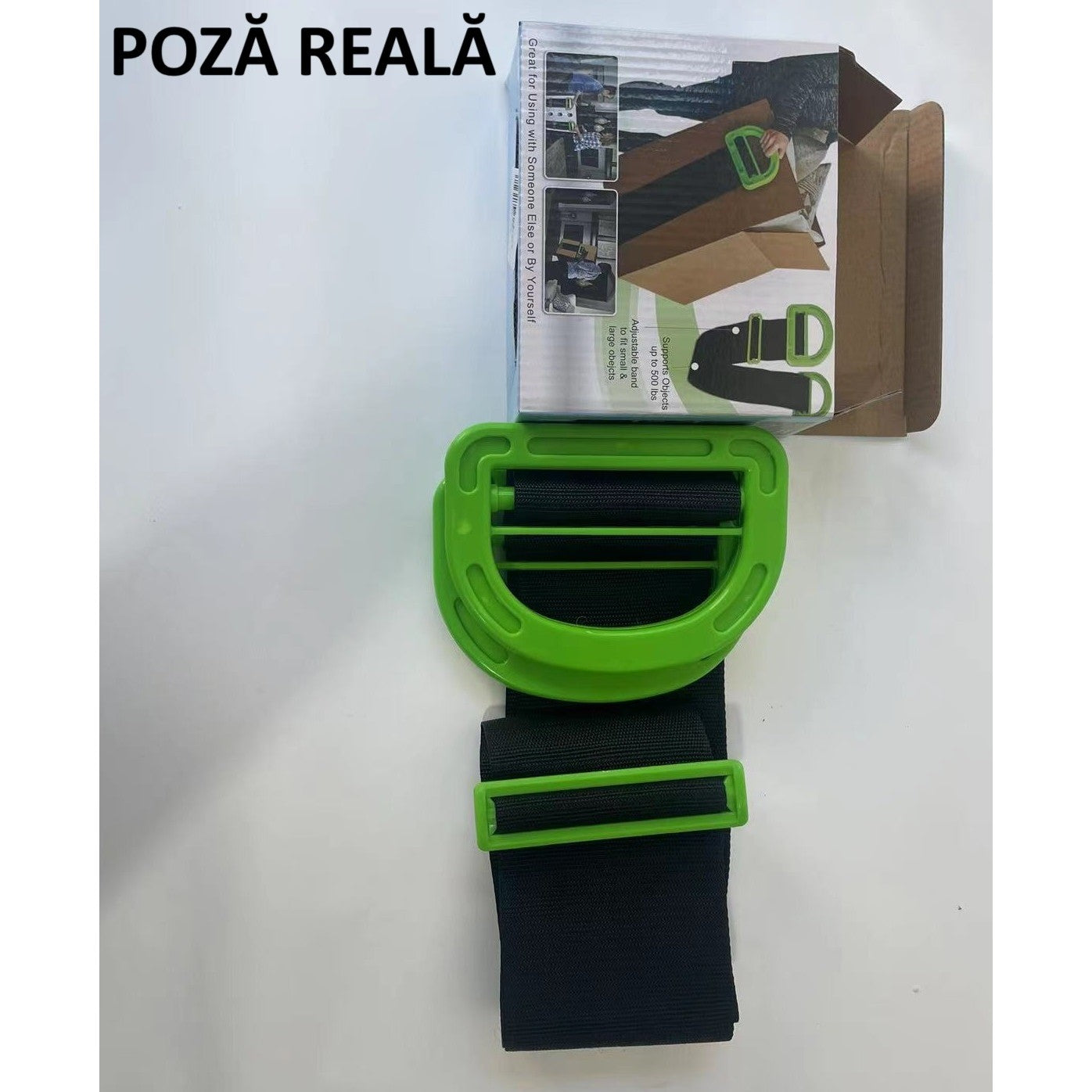 Chinga Tip Banda Elastica Pentru Transportul Obiectelor Grele, Flippy, Lungime Maxima 1.7 m, Greutate de Sustinere 100 kg, Negru/Verde-5