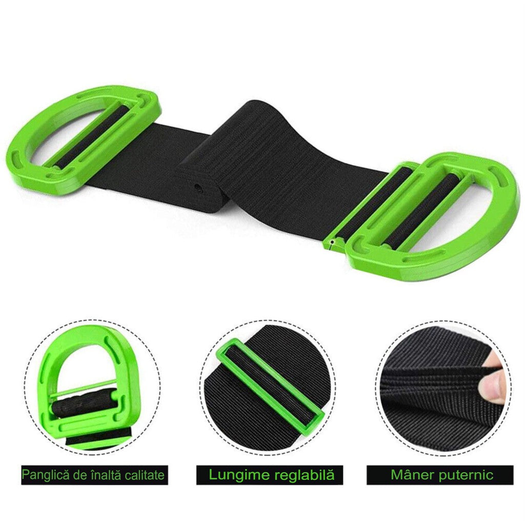 Chinga Tip Banda Elastica Pentru Transportul Obiectelor Grele, Flippy, Lungime Maxima 1.7 m, Greutate de Sustinere 100 kg, Negru/Verde-4