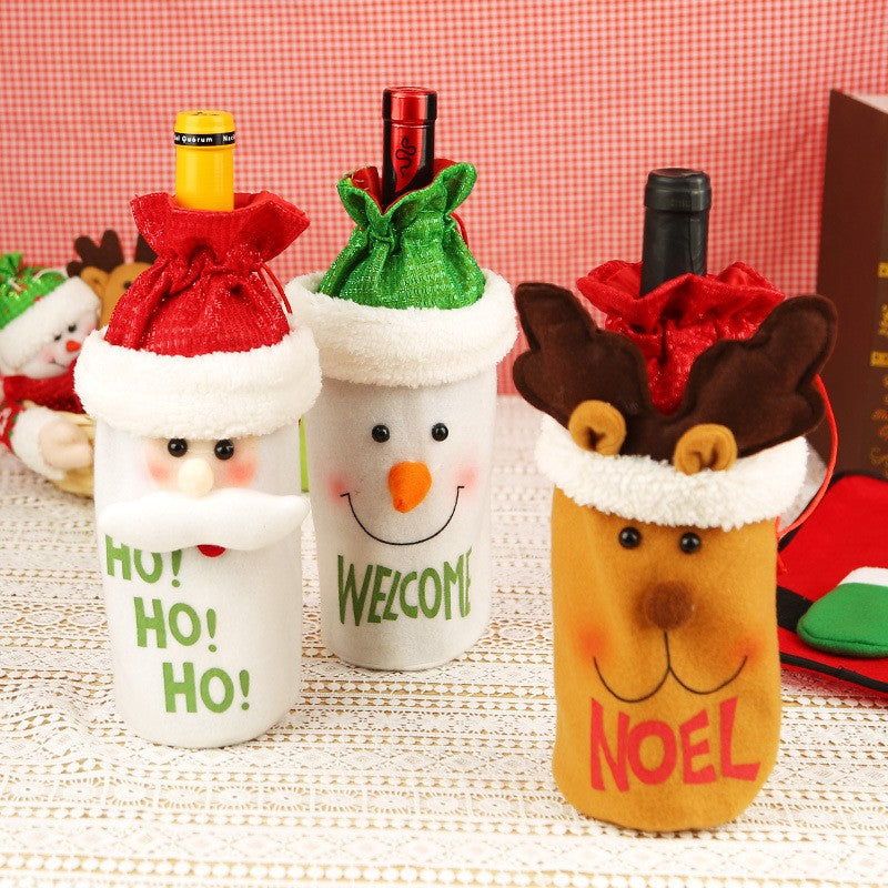 Saculet de Craciun pentru Sticla de Bautura, Flippy, Model Mos Craciun Accesorizat, Tematica Petrecere de Craciun, Marime Universala, 13x28 cm, Rosu-6