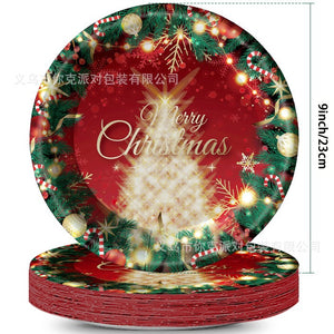 Set 16 Farfurii de Unica Folosinta, Flippy, Model Brad de Craciun Merry Christmas, Tematica Craciun, 23 cm, Rosu Verde-0