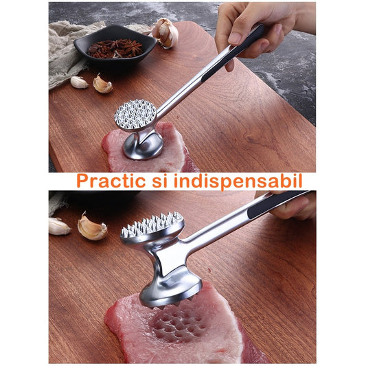 Ciocan pentru snitele si carne Flippy, din aliaj de zinc, maner antialunecare, doua capete, 22 cm, argintiu-1