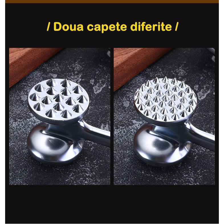 Ciocan pentru snitele si carne Flippy, din aliaj de zinc, maner antialunecare, doua capete, 22 cm, argintiu-3