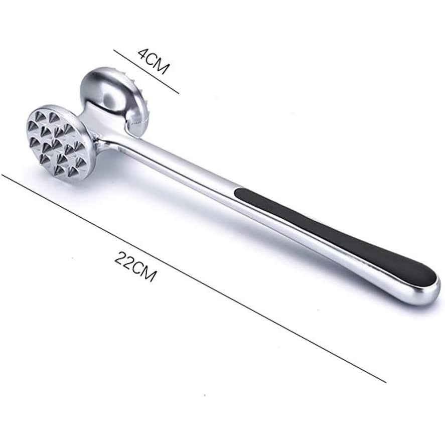 Ciocan pentru snitele si carne Flippy, din aliaj de zinc, maner antialunecare, doua capete, 22 cm, argintiu-4